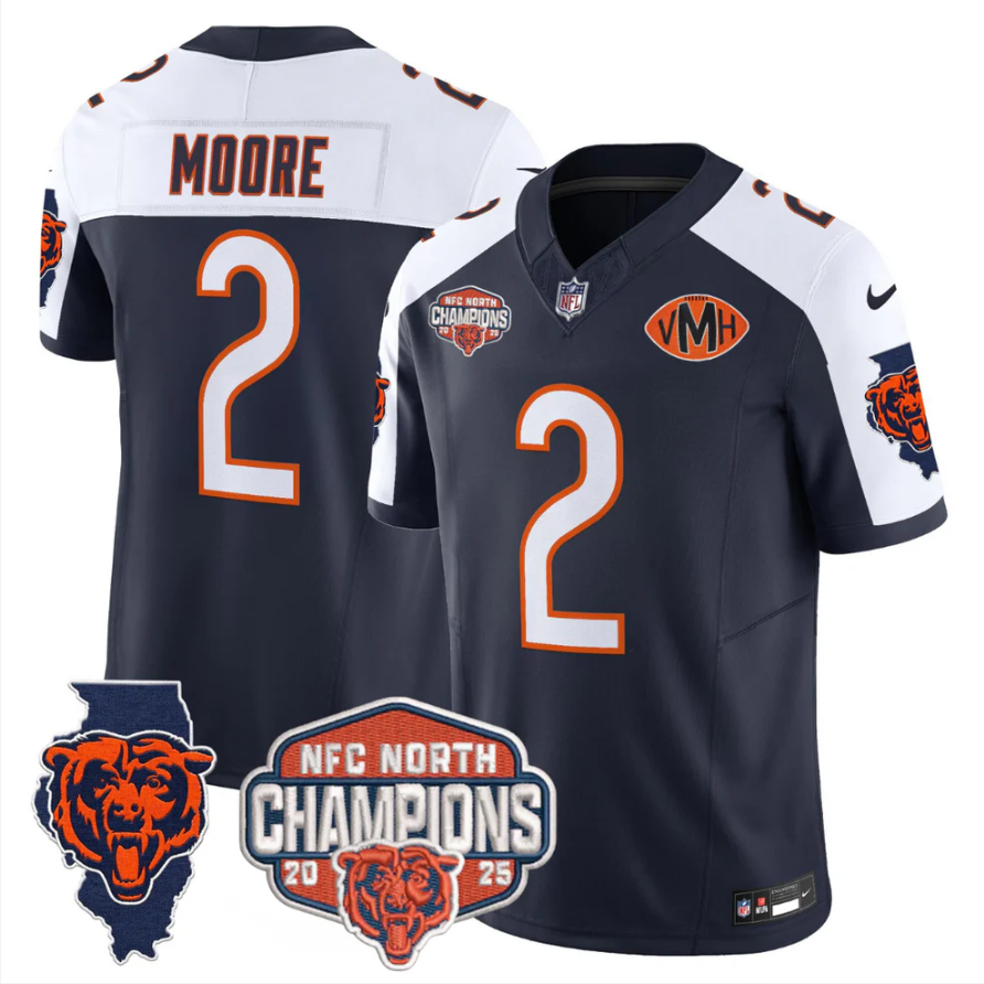 DJ Moore Jersey #2 NFC North Champions Patch 2025 V2 Stitched Navy Alternate