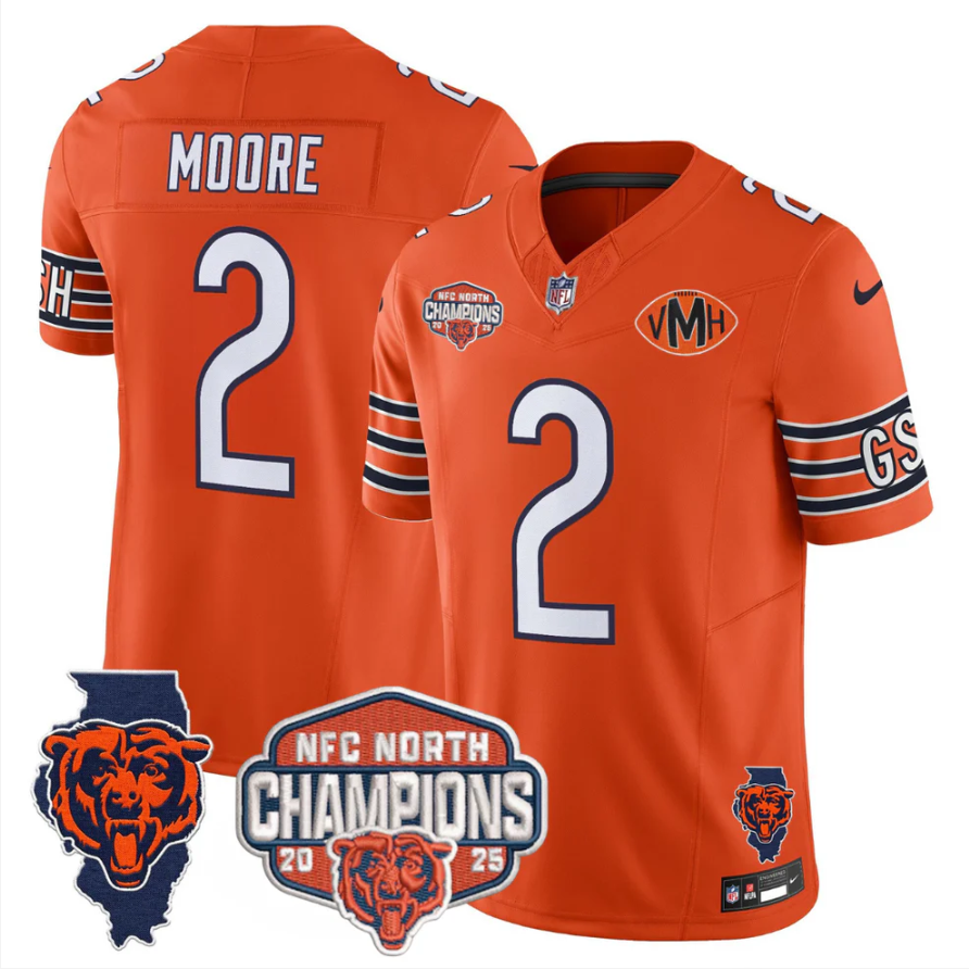 DJ Moore Jersey #2 NFC North Champions Patch 2025 V2 Stitched Navy Alternate