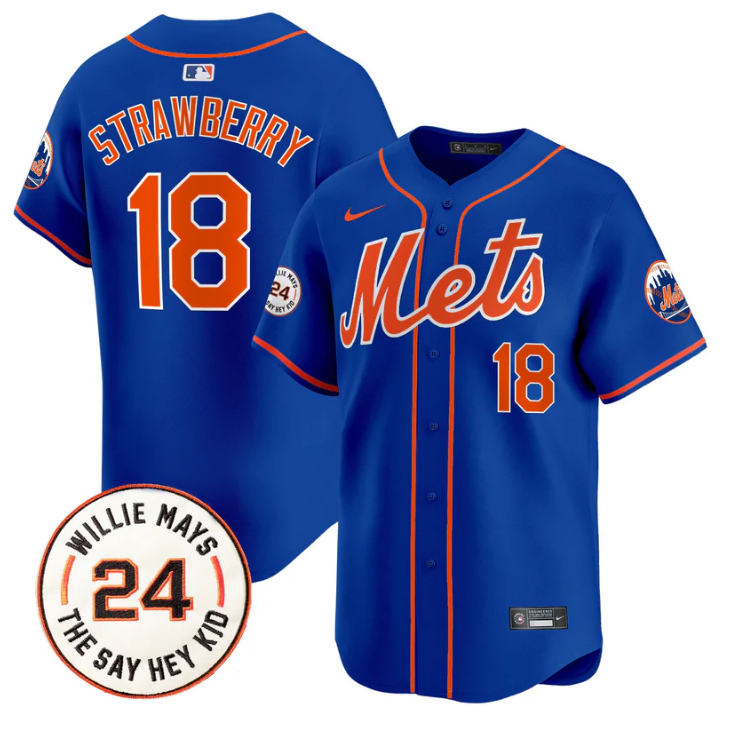 Darryl Strawberry Jersey #18 Mets Willie Mays Patch Vapor Premier Limited Stitched Royal