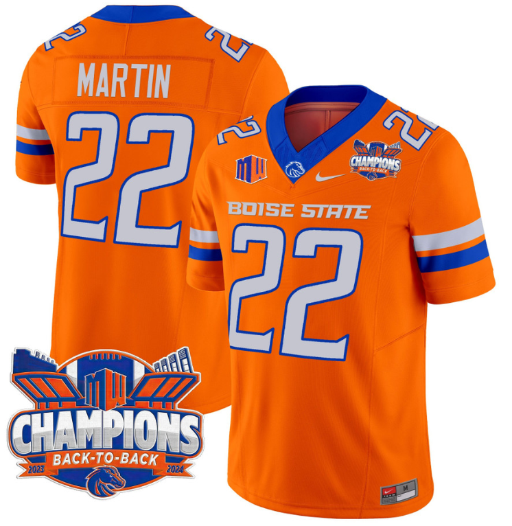 Doug Martin Jersey #22 Boise State Broncos Back To Back Champions Orange