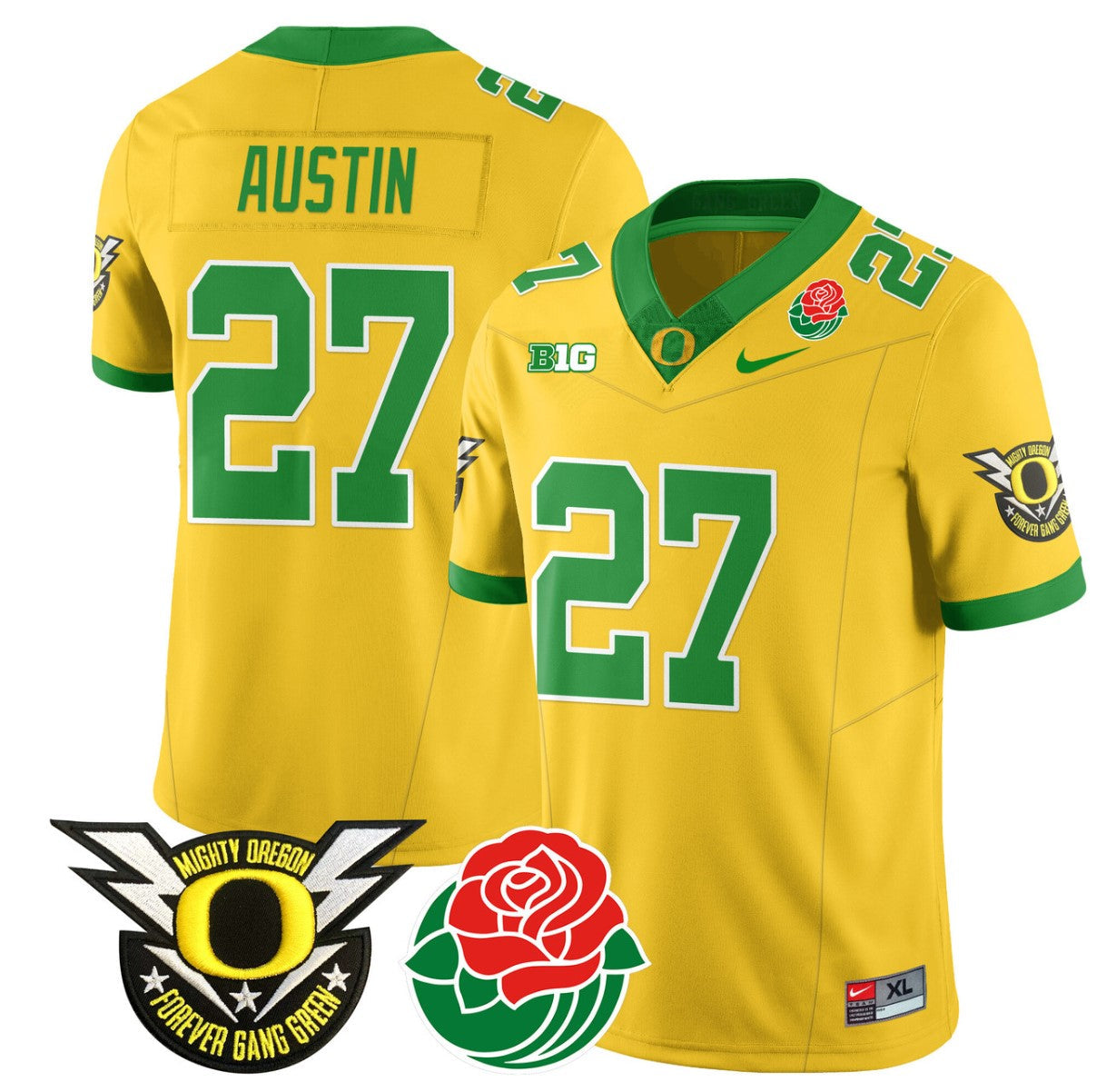 Daylen Austin Jersey #27 Oregon Ducks 2024 Mighty Rose Bowl Patch N2 Yellow