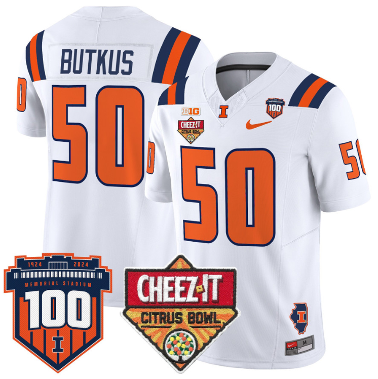 Dick Butkus Jersey #50 Illinois Fighting 2025 Cheez-It Citrus Bowl White