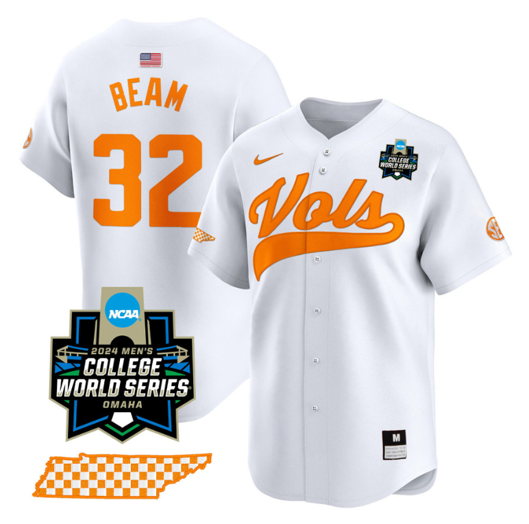 Drew Beam Jersey #32 Tennessee Volunteers 2024 College World Series Vapor Premier Limited NCAA Baseball Stitched White