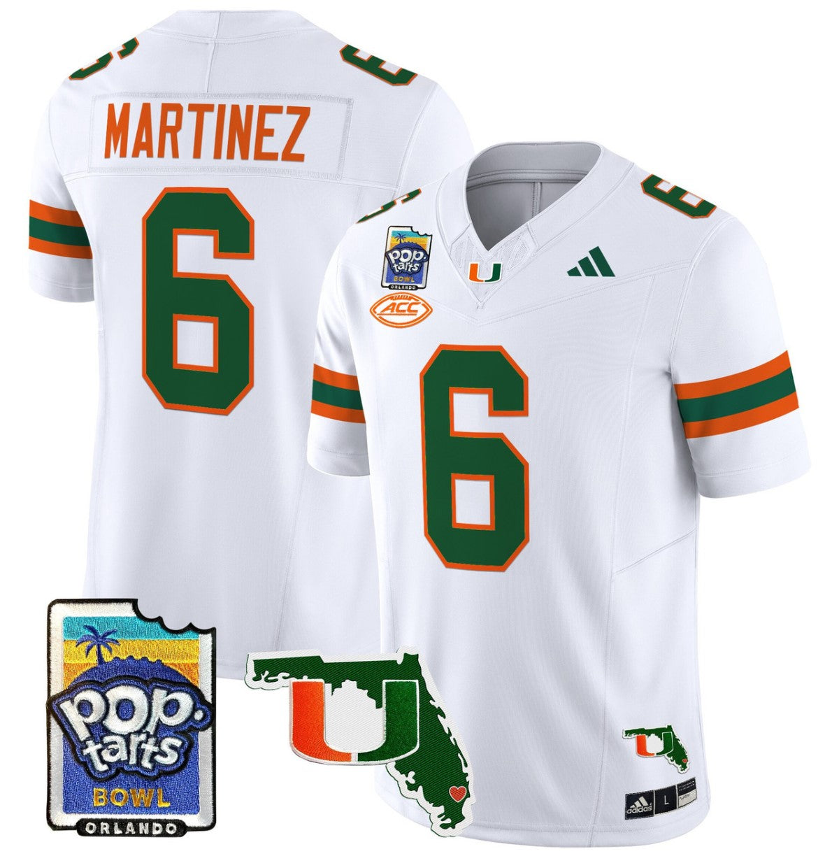 Damien Martinez Jersey #6 Miami Hurricanes 2025 PopTarts Bowl Patch White