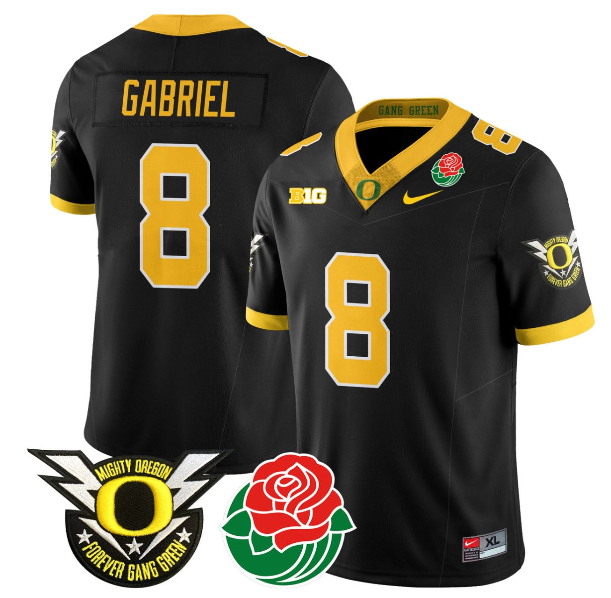Dillon Gabriel Jersey #8 Oregon Ducks 2024 Mighty Rose Bowl Patch N2 Black
