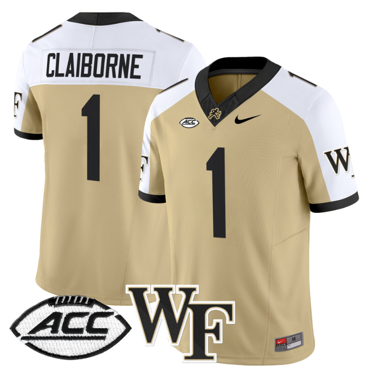Demond Claiborne Jersey #1 Wake Forest Demon Deacons 2024 Stitched Gold Alternate