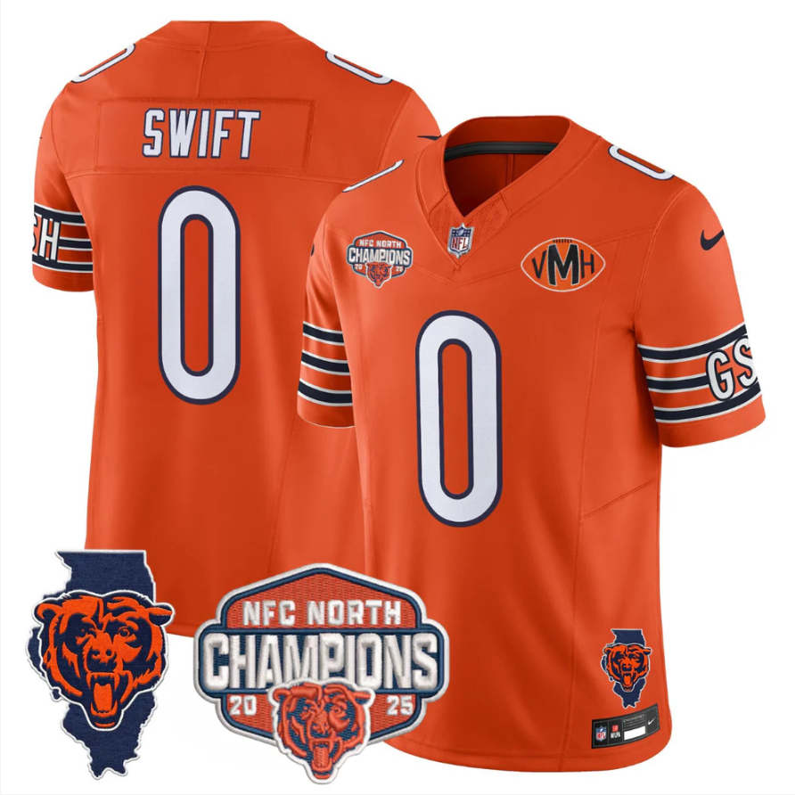D'Andre Swift Jersey #0 NFC North Champions Patch 2025 V2 Stitched Navy ALternate