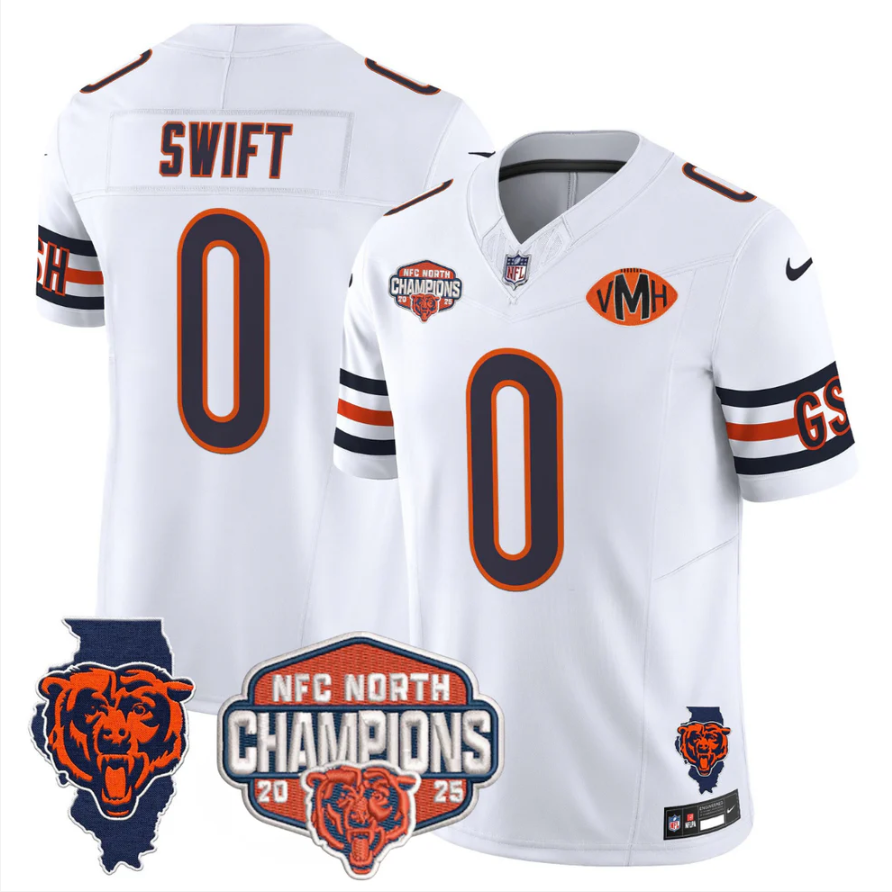 D'Andre Swift Jersey #0 NFC North Champions Patch 2025 V2 Stitched Navy ALternate