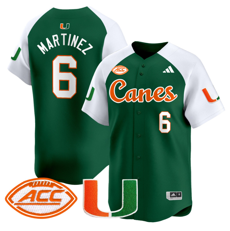 Damien Martinez Jersey #6 Miami Hurricanes 2024 Baseball V2 Green Alternate