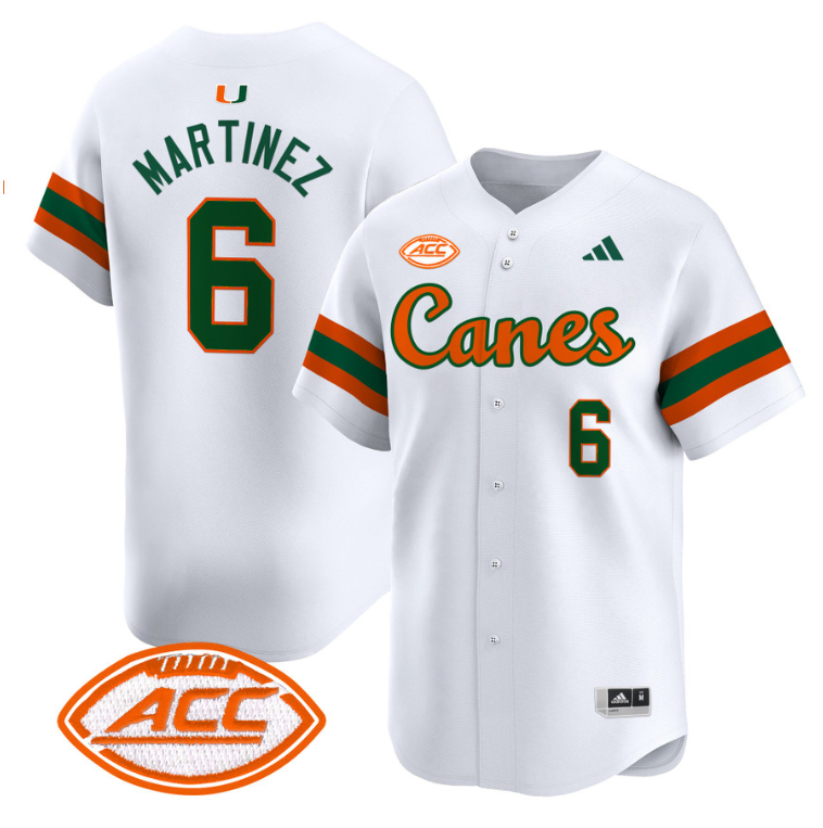 Damien Martinez Jersey #6 Miami Hurricanes 2024 Baseball V2 White
