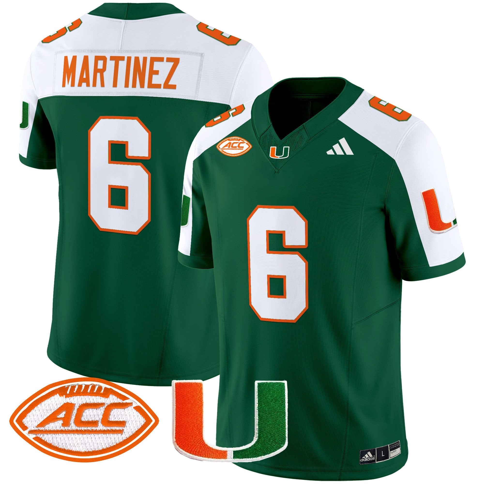 Damien Martinez Jersey #6 Miami Hurricanes 2025 Limited Stitched Green Alternate