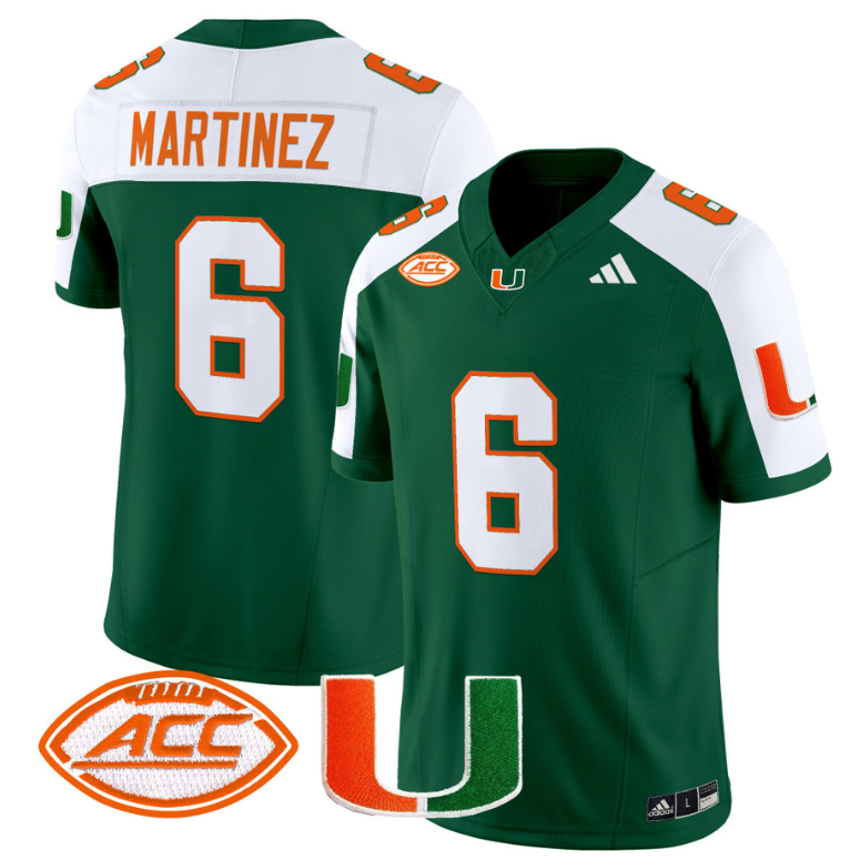 Damien Martinez Jersey #6 Miami Hurricanes Vapor Football Stitched Green Alternate
