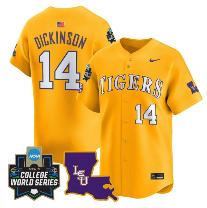 Daniel Dickinson Jersey #14 LSU Tigers 2025 World Series Stitched Gold
