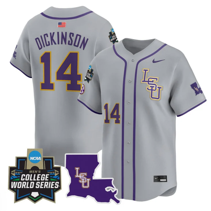 Daniel Dickinson Jersey #14 LSU Tigers 2025 World Series Stitched Gray