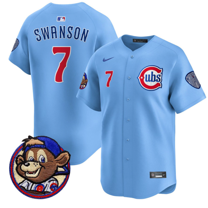 Dansby Swanson Jersey #7 Chicago Cubs Clark Patch Vapor Premier Limited Stitched Blue