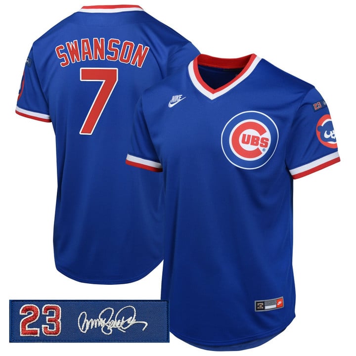 Dansby Swanson Jersey #7 Chicago Cubs Ryne Sandberg Tribute Patch Stitched Royal