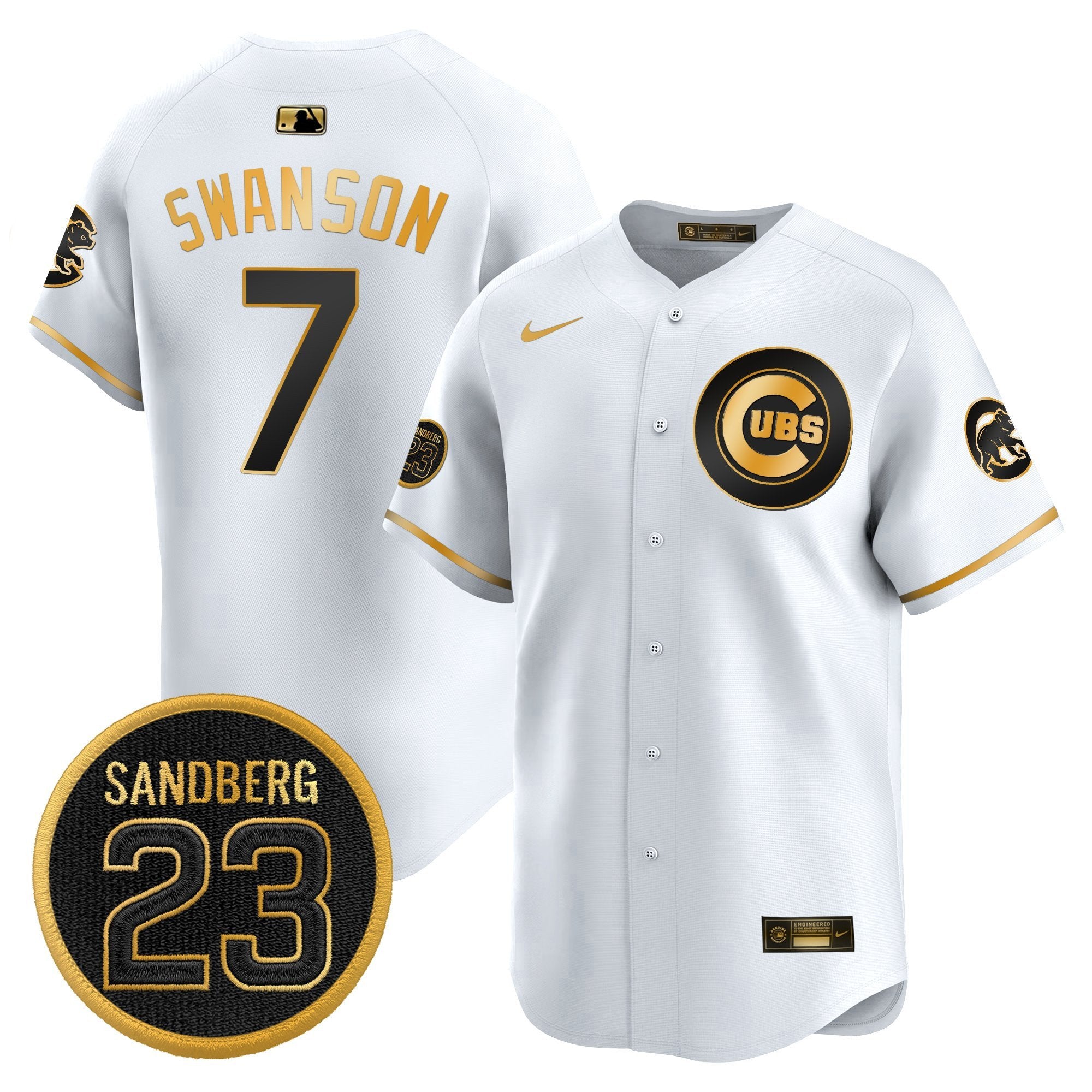 Dansby Swanson Jersey #7 Chicago Cubs Ryne Sandberg Tribute Stitched White Gold