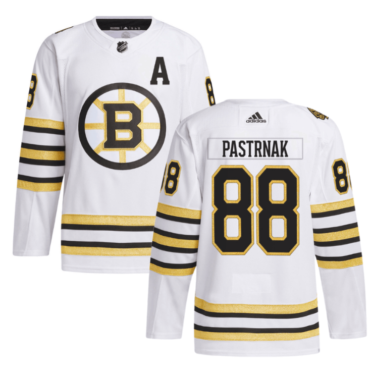 David Pastrňák 88 Boston Bruins 100th Anniversary Primegreen Away Men Jersey White