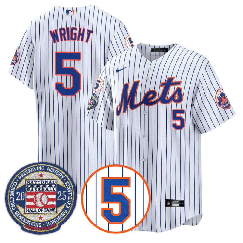 David Wright Jersey #5 New York Mets Hall of Fame Gold Stitched White