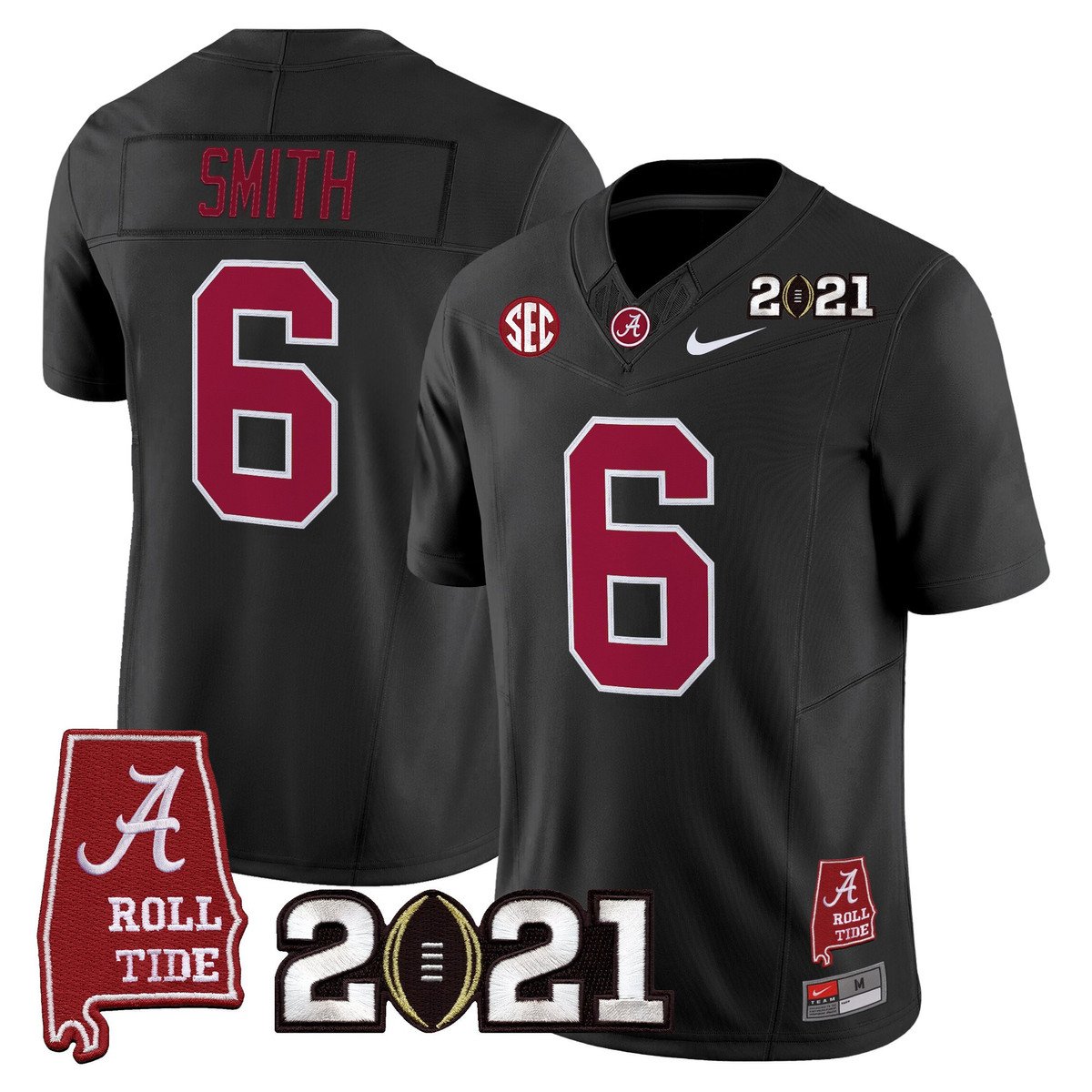 DeVonta Smith Jersey #6 Alabama 2021 CFP Championship Alabama Map Black