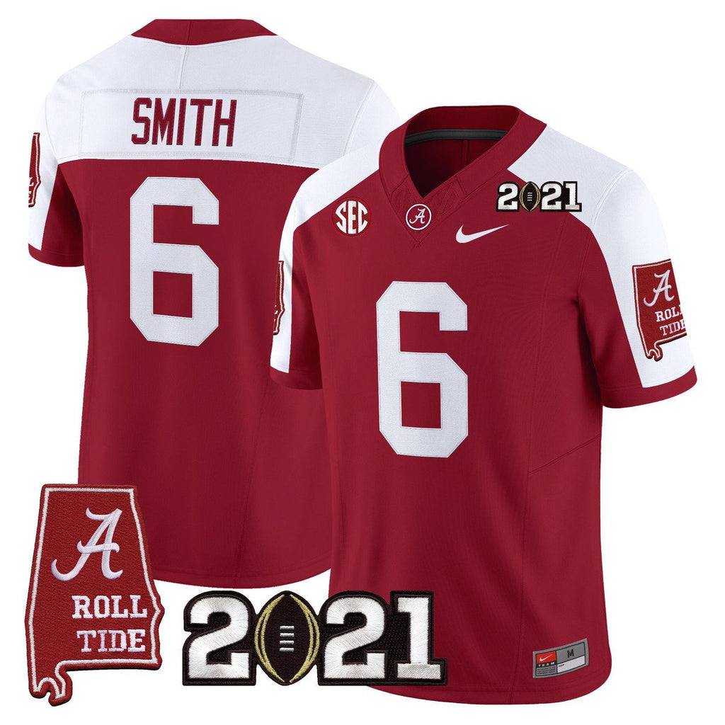 DeVonta Smith Jersey #6 Alabama 2021 CFP Championship Alabama Map Crimson Alter