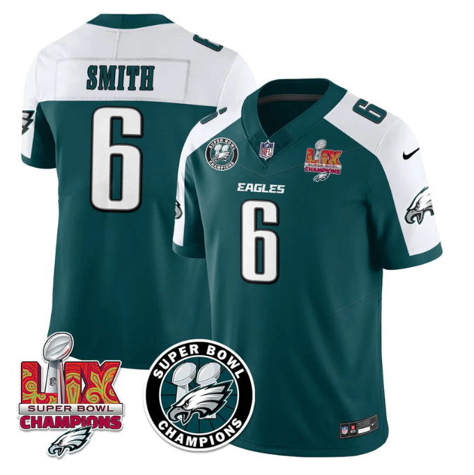 DeVonta Smith Jersey #6 Super Bowl LIX Champions All Stitched Alter Green