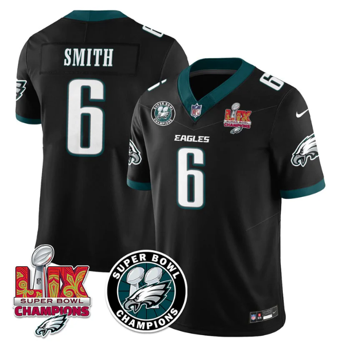 DeVonta Smith Jersey #6 Super Bowl LIX Champions All Stitched Black