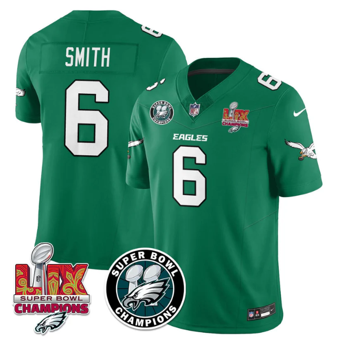DeVonta Smith Jersey #6 Super Bowl LIX Champions All Stitched Kelly Green