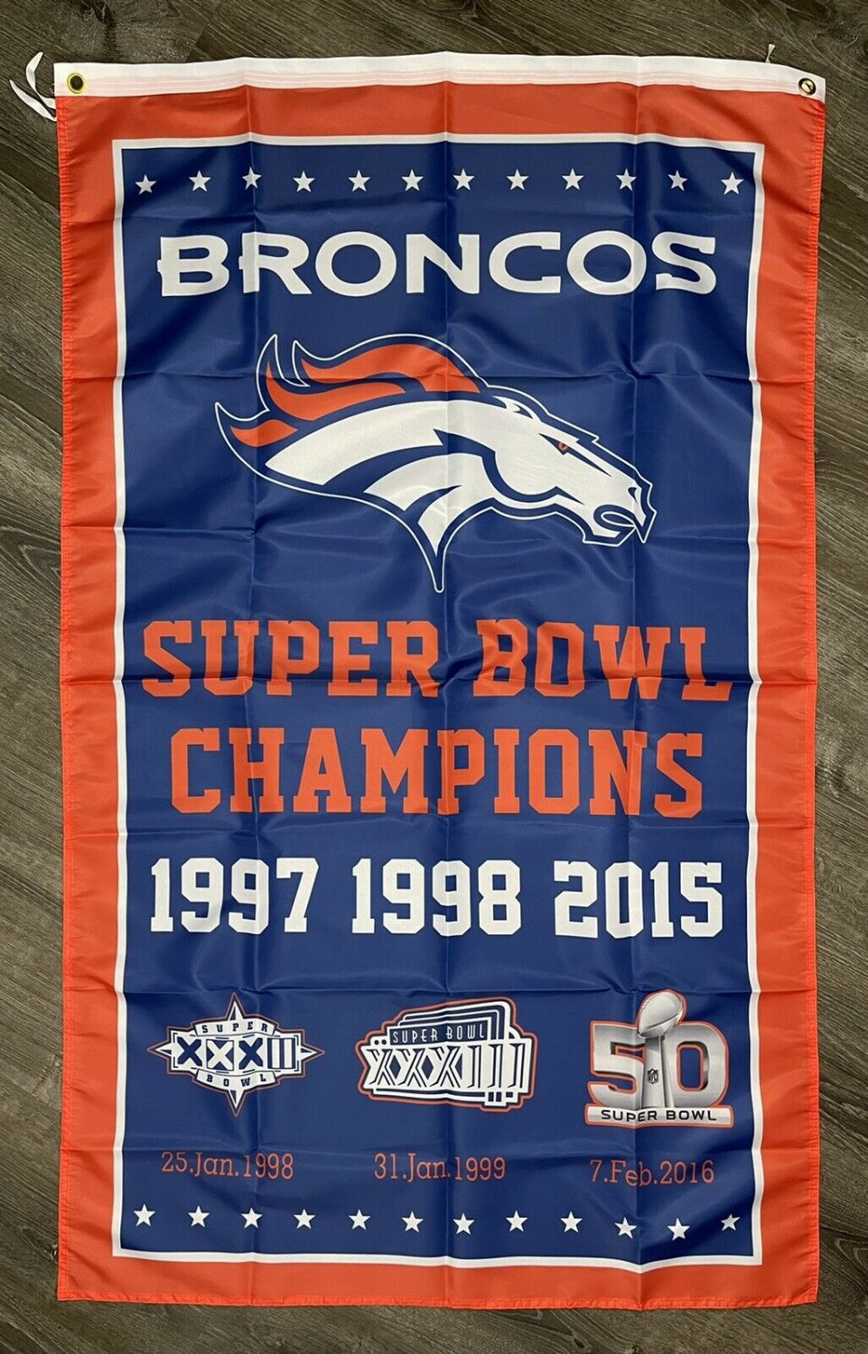 Denver Broncos Vertical Super Bowl Championship Flag 3x5 ft Sports Banner Man-Cave