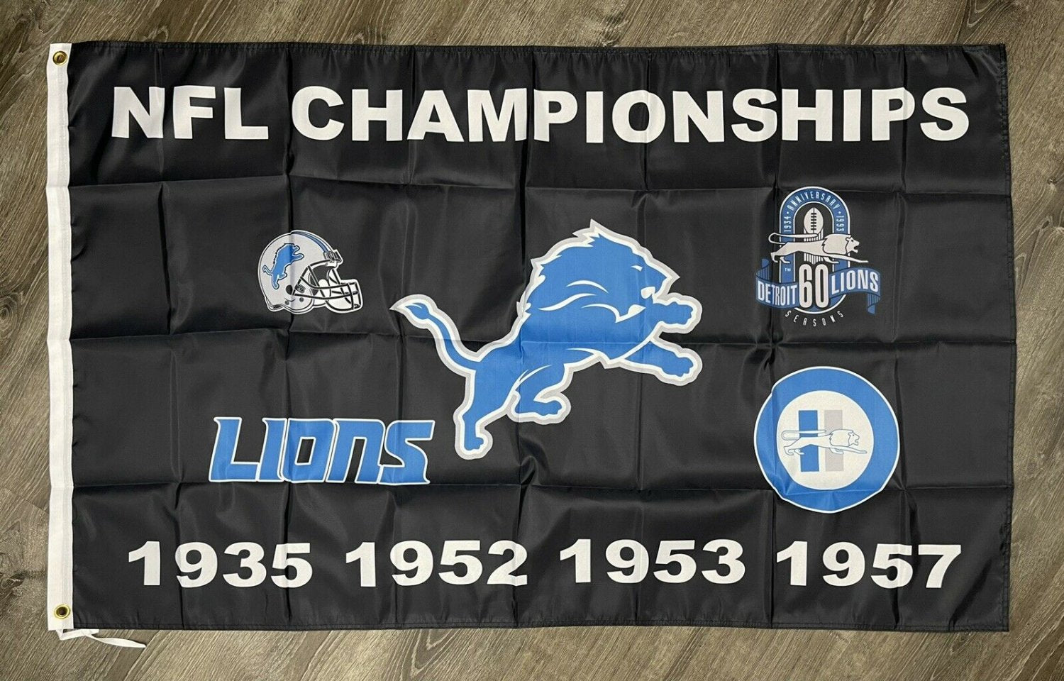Detroit Lions Championship Flag 3x5 ft Black Sports Banner Man-Cave Garage