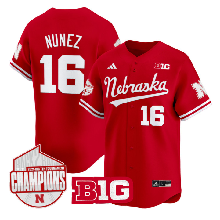 Devin Nunez Jersey #16 Nebraska Huskers Back 2 Back Champions Patch Vapor Limited Stitched Scarlet