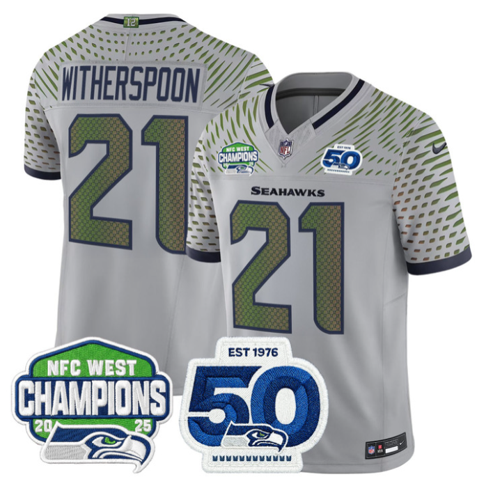 Devon Witherspoon Jersey #21 NFC West Division 2025 Champions 50th Gray