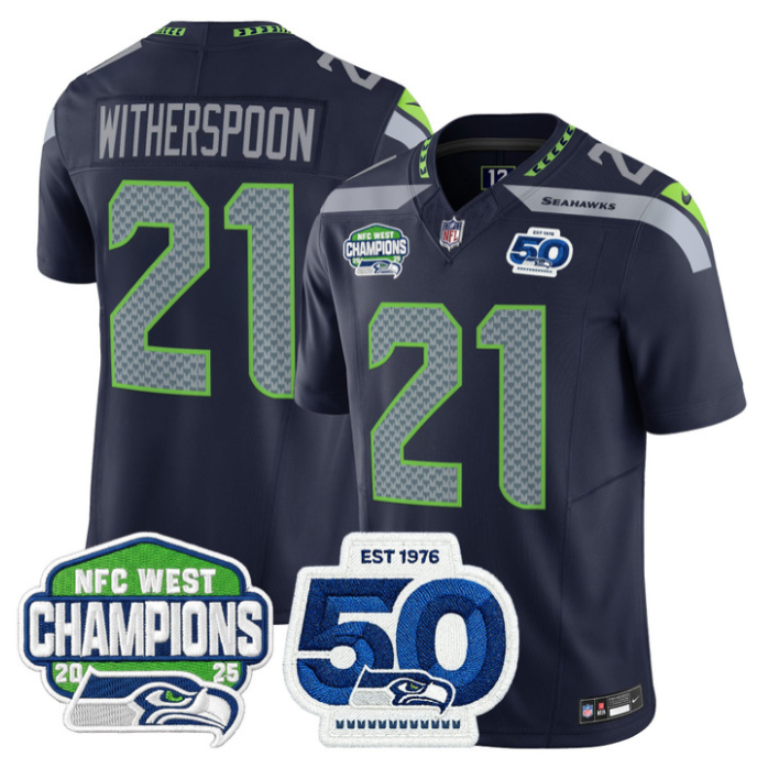 Devon Witherspoon Jersey #21 NFC West Division 2025 Champions 50th Navy