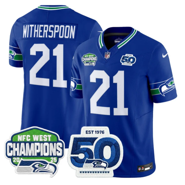 Devon Witherspoon Jersey #21 NFC West Division 2025 Champions 50th Royal