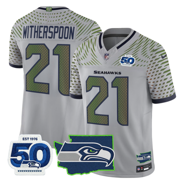 Devon Witherspoon Jersey #21 Seahawks 50th Anniversary Patch Stitched Gray