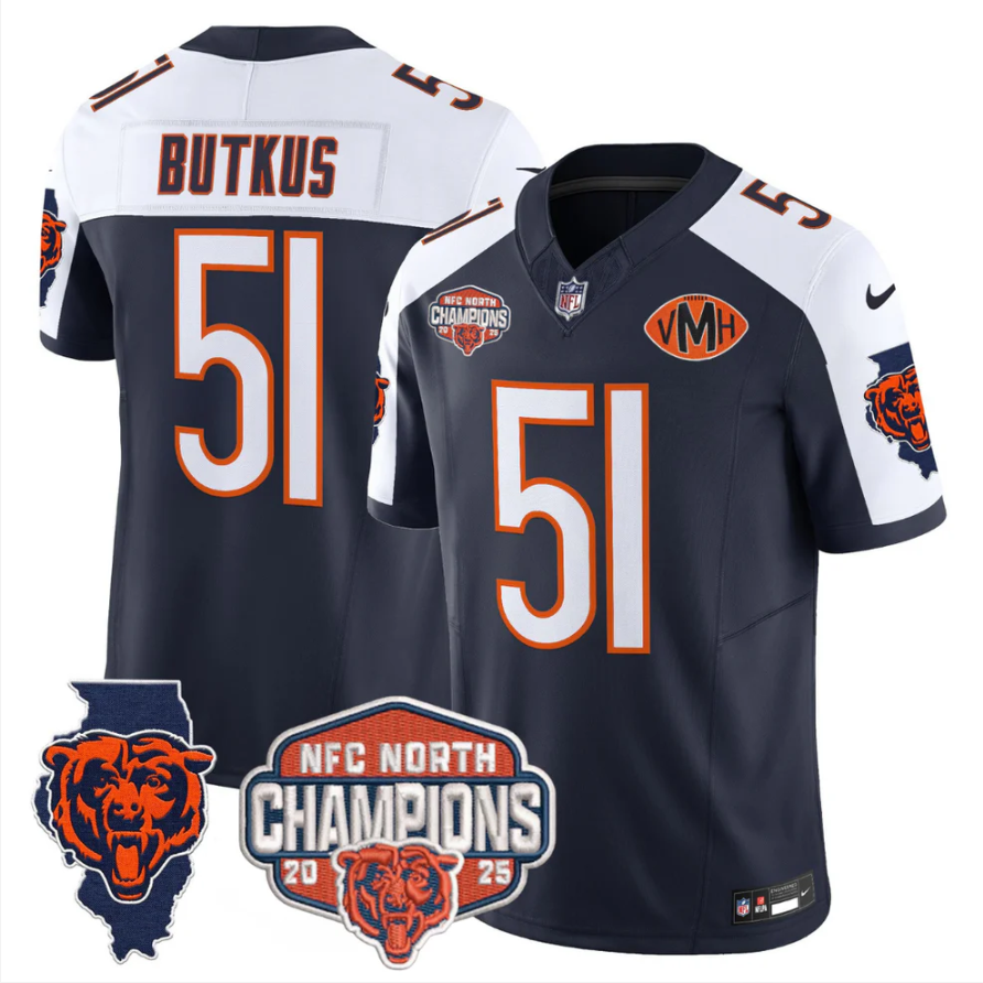 Dick Butkus Jersey #51 NFC North Champions Patch 2025 V2 Stitched Navy Alternate