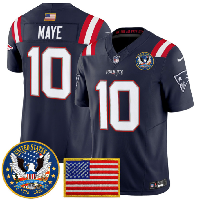 Drake Maye Jersey #10 United States 250th Anniversary Patch Stitched