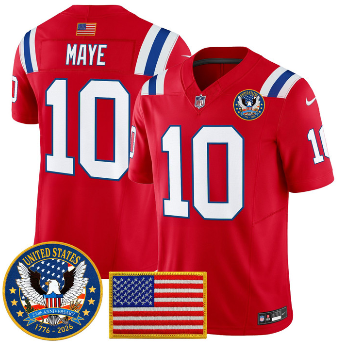 Drake Maye Jersey #10 United States 250th Anniversary Patch Stitched