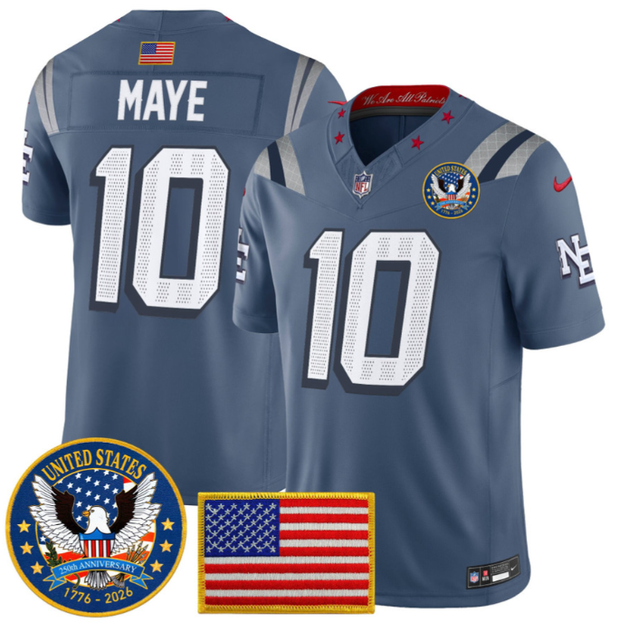 Drake Maye Jersey #10 United States 250th Anniversary Patch Stitched