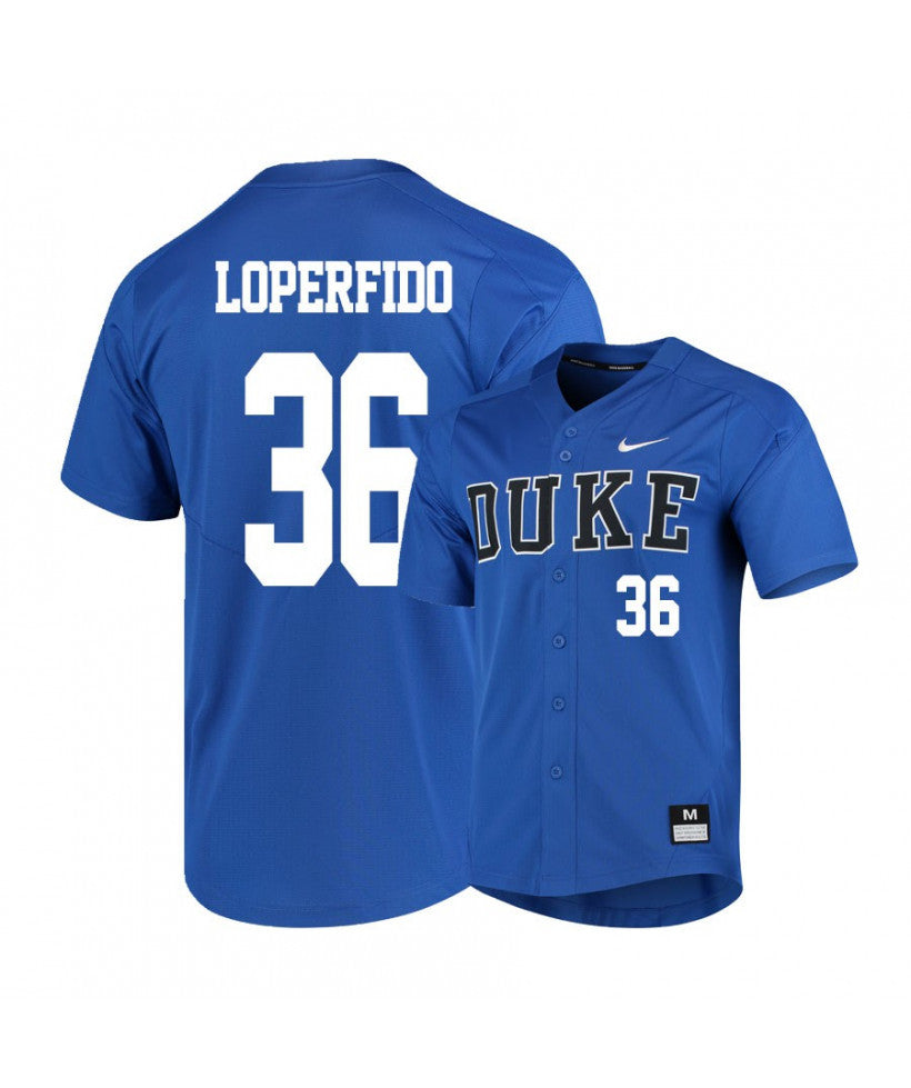 Duke Blue Devils 36 Joey Loperfido Blue Elite Baseball Jersey