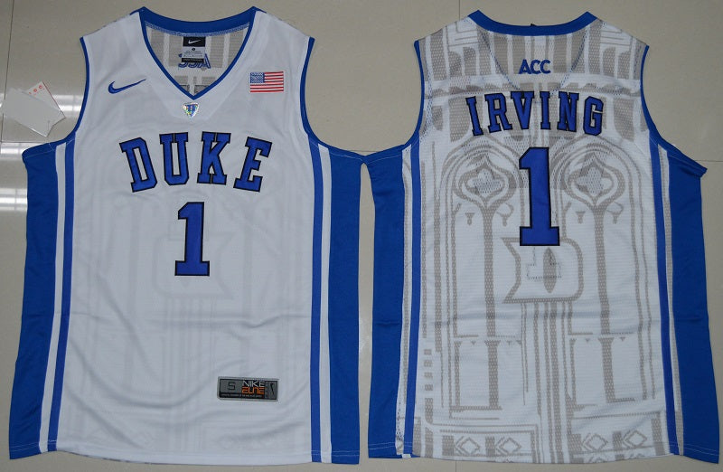 Duke Blue Devils #1 Kyrie Irving Basketball NCAA Basketball Jersey White V-neck Elite