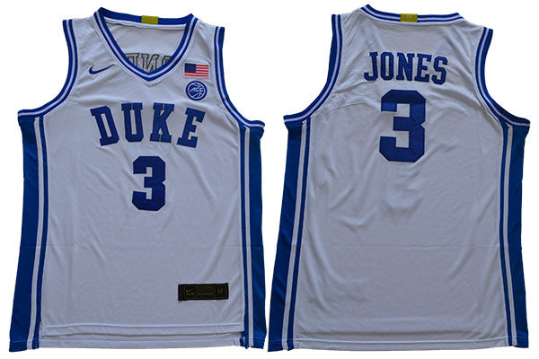 Duke Blue Devils #3 Jones Basketball NCAA Basketball Jersey New White