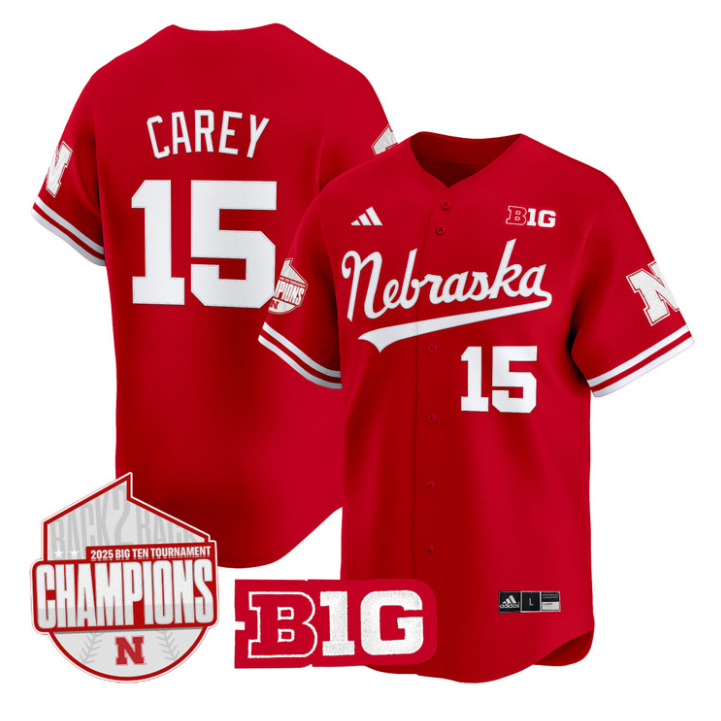 Dylan Carey Jersey #15 Nebraska Huskers Back 2 Back Champions Patch Vapor Limited Stitched Scarlet