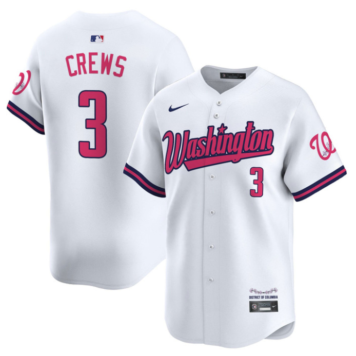 Dylan Crews Jersey #3 Washington Nationals Vapor Limited All Stitched White