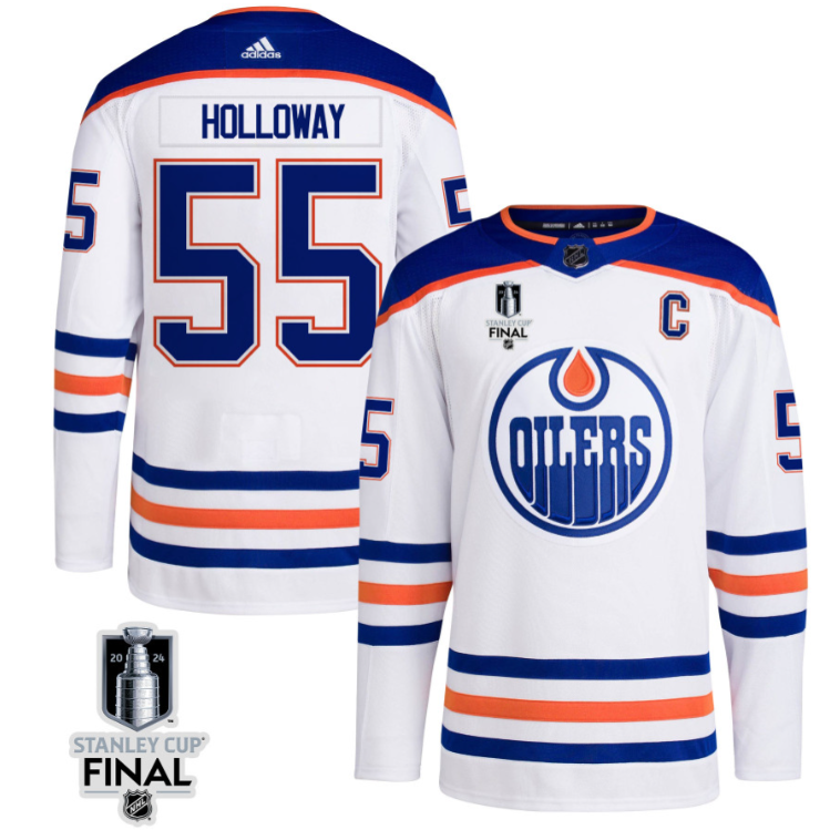 Dylan Holloway 55 Edmonton Oilers 2024 STANLEY CUP Final Away Jersey Men, White