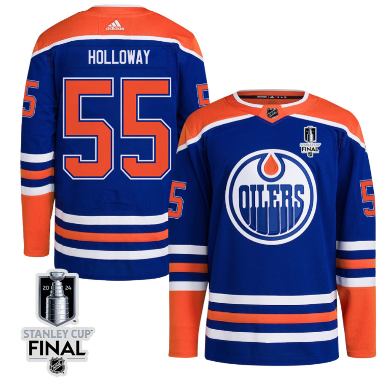 Dylan Holloway 55 Edmonton Oilers 2024 STANLEY CUP Final Home Primegreen Jersey Men, Royal