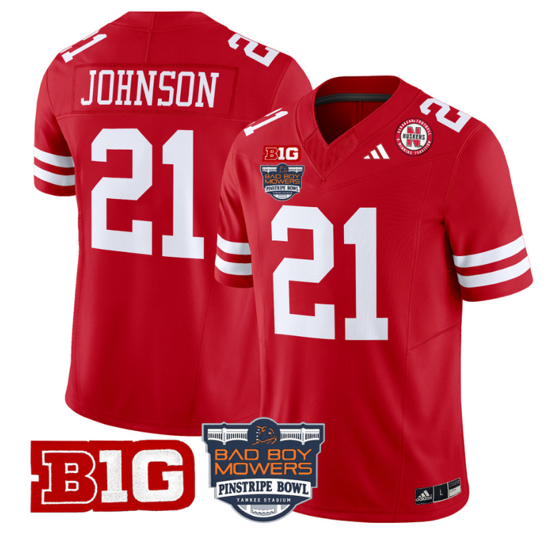 Emmett Johnson Jersey #21 Nebraska Cornhuskers 2025 Pinstripe Bowl White