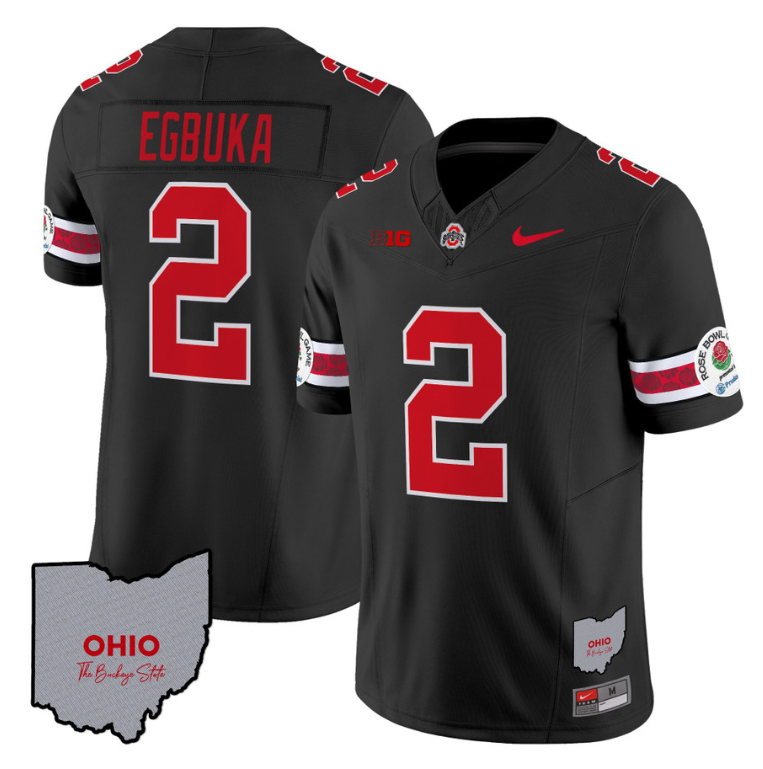 Emeka Egbuka Jersey #22 Ohio State Rose Bowl Patch Football V3 Black