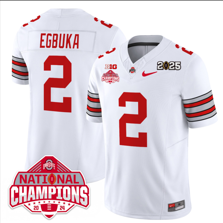 Emeka Egbuka Jersey #2 Ohio State 2025 CFP Patch National Champions White