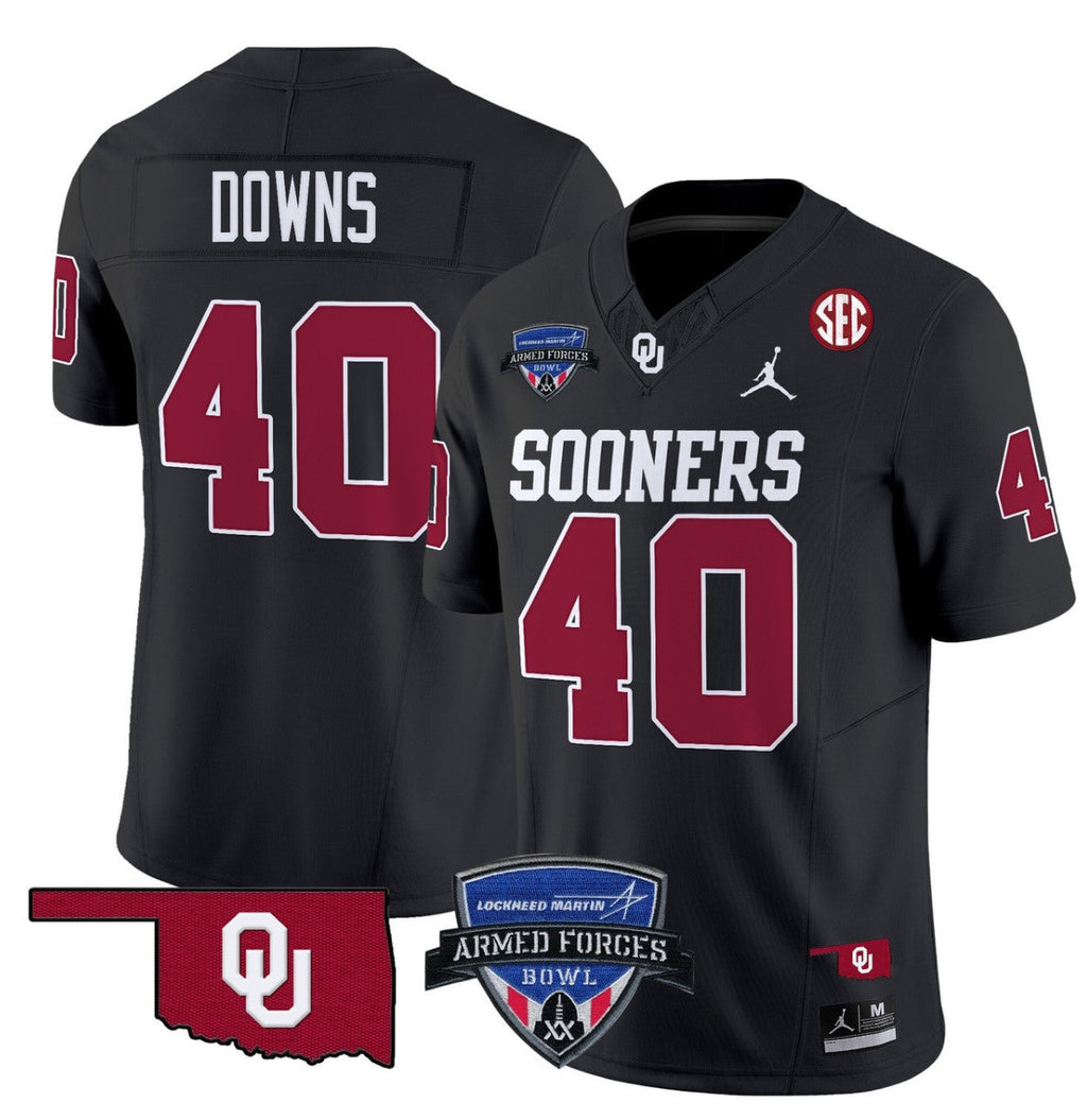 Ethan Downs Jersey #40 Oklahoma Sooners 2025 Armed Forces Bowl Patch Black